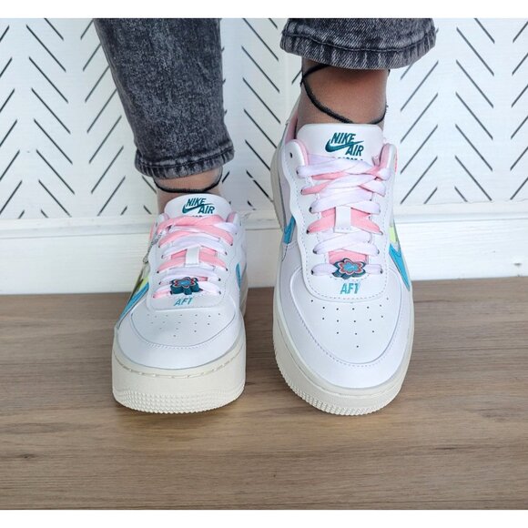 ❤️Nike AF1 Platform Women Shoes Sz 6 White Blue Platform Sneakers DZ5197-100❤️ - Picture 6 of 12
